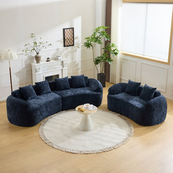 English Elm Dark Navy Curved Modular Sofa Nordic Arc Silhouette with Spring Support for Living Room W3612S00023
