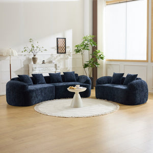 English Elm Dark Navy Curved Modular Sofa Nordic Arc Silhouette with Spring Support for Living Room W3612S00023