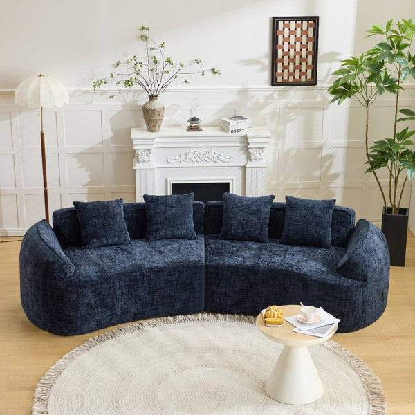 English Elm Dark Navy Curved Modular Sofa Nordic Arc Silhouette with Spring Support for Living Room W3612S00023