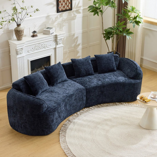 English Elm Dark Navy Curved Modular Sofa Nordic Arc Silhouette with Spring Support for Living Room W3612S00023
