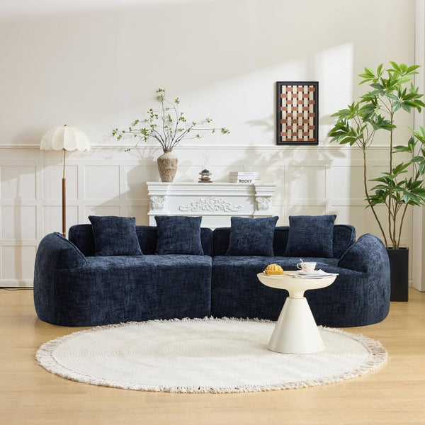 English Elm Dark Navy Curved Modular Sofa Nordic Arc Silhouette with Spring Support for Living Room W3612S00023