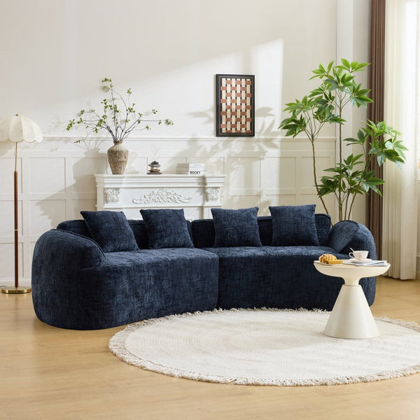 English Elm Dark Navy Curved Modular Sofa Nordic Arc Silhouette with Spring Support for Living Room W3612S00023