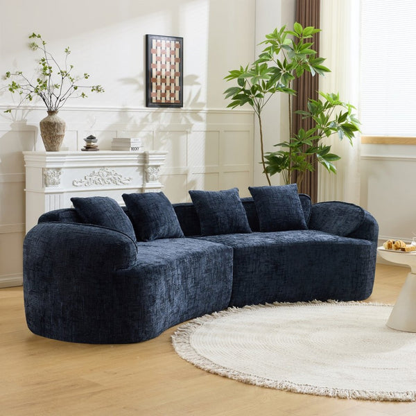 English Elm Dark Navy Curved Modular Sofa Nordic Arc Silhouette with Spring Support for Living Room W3612S00023