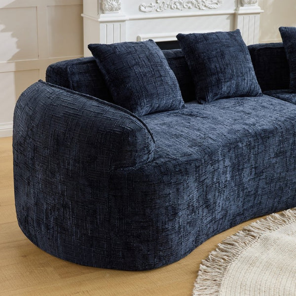 English Elm Dark Navy Curved Modular Sofa Nordic Arc Silhouette with Spring Support for Living Room W3612S00023