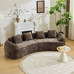 English Elm Brown Curved Modular Sofa Sculptural Nordic Design Spring Fill Living Room Seating W3612S00024