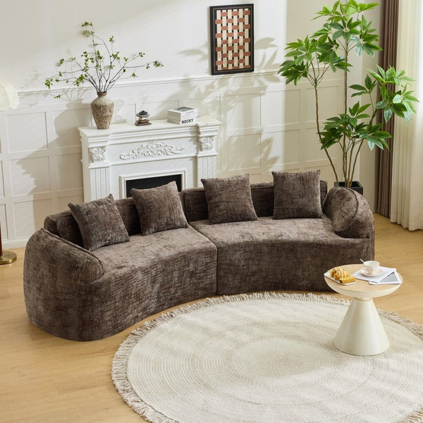 English Elm Brown Curved Modular Sofa Sculptural Nordic Design Spring Fill Living Room Seating W3612S00024