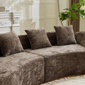 English Elm Brown Curved Modular Sofa Sculptural Nordic Design Spring Fill Living Room Seating W3612S00024