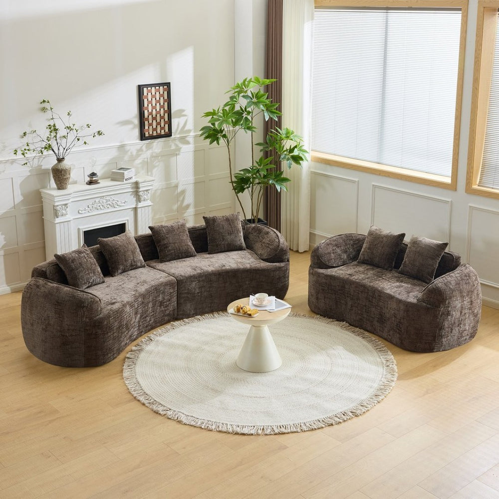 English Elm Brown Curved Modular Sofa Sculptural Nordic Design Spring Fill Living Room Seating W3612S00024