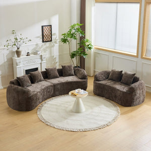 English Elm Brown Curved Modular Sofa Sculptural Nordic Design Spring Fill Living Room Seating W3612S00024