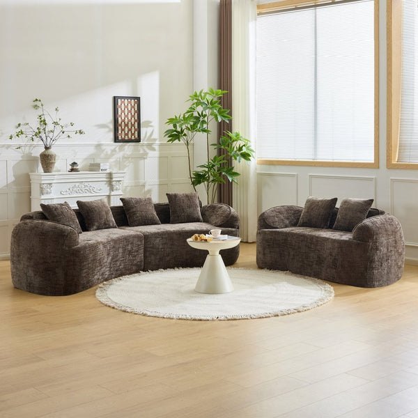 English Elm Brown Curved Modular Sofa Sculptural Nordic Design Spring Fill Living Room Seating W3612S00024