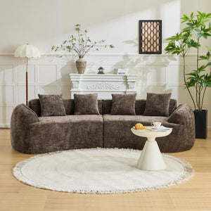 English Elm Brown Curved Modular Sofa Sculptural Nordic Design Spring Fill Living Room Seating W3612S00024
