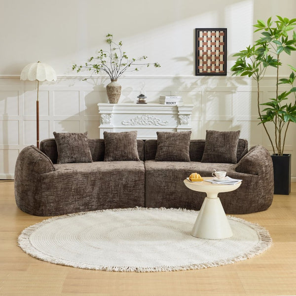 English Elm Brown Curved Modular Sofa Sculptural Nordic Design Spring Fill Living Room Seating W3612S00024