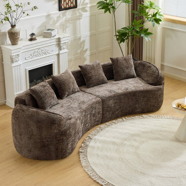 English Elm Brown Curved Modular Sofa Sculptural Nordic Design Spring Fill Living Room Seating W3612S00024