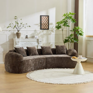 English Elm Brown Curved Modular Sofa Sculptural Nordic Design Spring Fill Living Room Seating W3612S00024