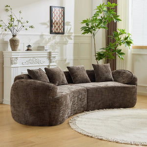 English Elm Brown Curved Modular Sofa Sculptural Nordic Design Spring Fill Living Room Seating W3612S00024