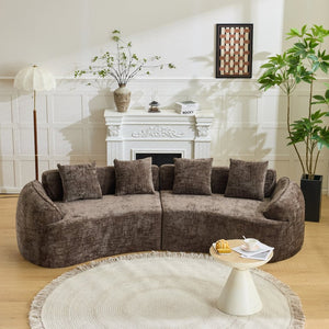 English Elm Brown Curved Modular Sofa Sculptural Nordic Design Spring Fill Living Room Seating W3612S00024