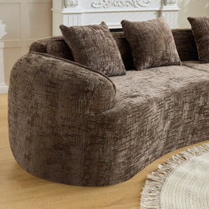 English Elm Brown Curved Modular Sofa Sculptural Nordic Design Spring Fill Living Room Seating W3612S00024