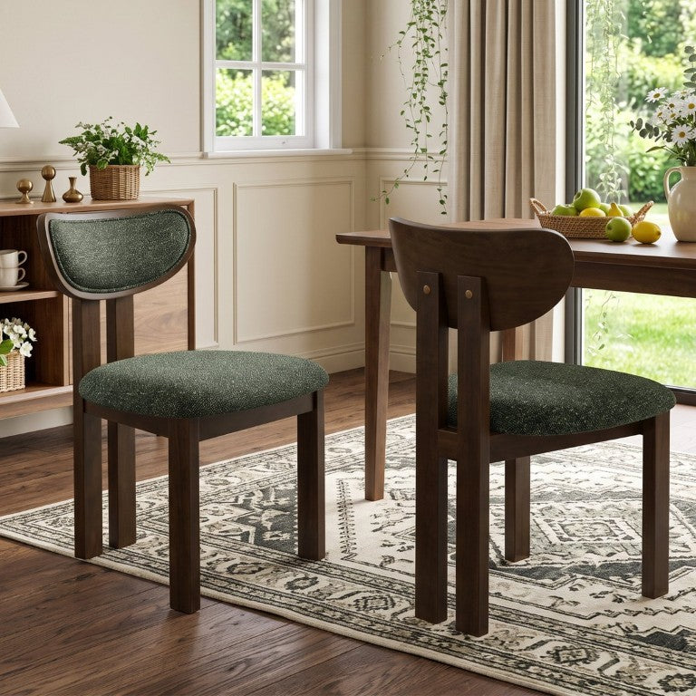 English Elm Walnut-Colored Rubberwood Dining Chair Green Velvet Seat Split Rear Leg Farmhouse Antique Green W3615P531265