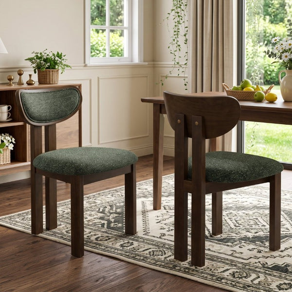 English Elm Walnut-Colored Rubberwood Dining Chair Green Velvet Seat Split Rear Leg Farmhouse Antique Green W3615P531265