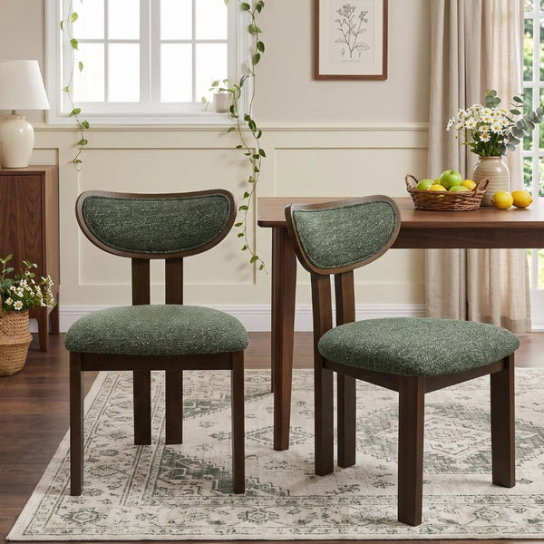 English Elm Walnut-Colored Rubberwood Dining Chair Green Velvet Seat Split Rear Leg Farmhouse Antique Green W3615P531265
