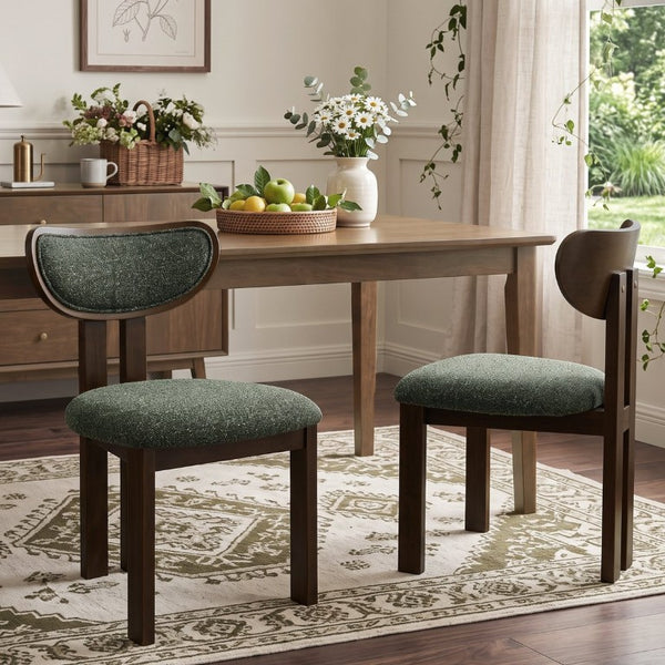 English Elm Walnut-Colored Rubberwood Dining Chair Green Velvet Seat Split Rear Leg Farmhouse Antique Green W3615P531265