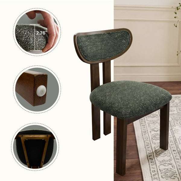 English Elm Walnut-Colored Rubberwood Dining Chair Green Velvet Seat Split Rear Leg Farmhouse Antique Green W3615P531265