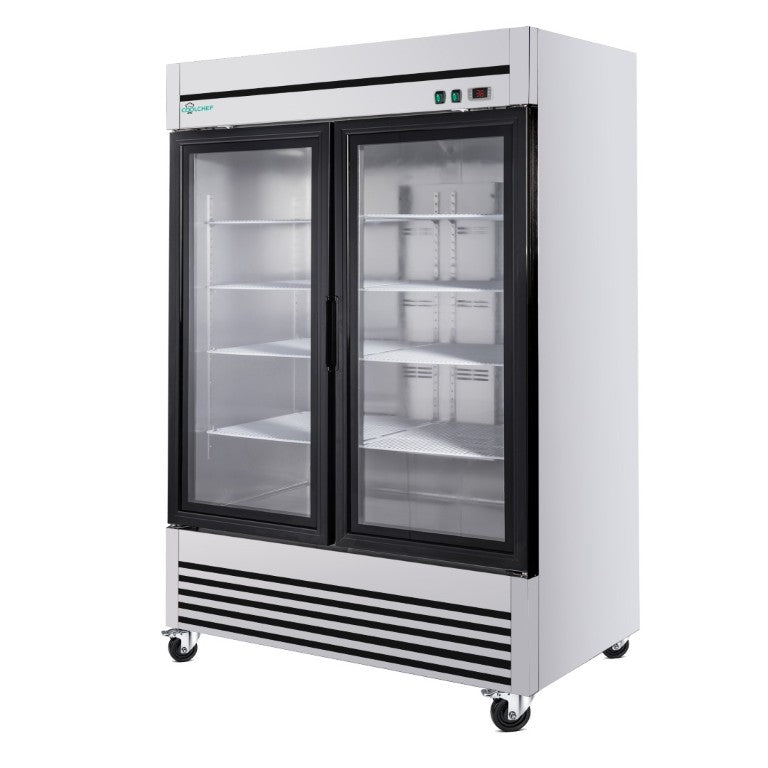 English Elm 49 Cu Ft Stainless Steel Commercial Reach in Cooler Dual Glass Doors LED Display W3629P365424