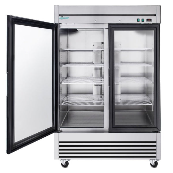English Elm 49 Cu Ft Stainless Steel Commercial Reach in Cooler Dual Glass Doors LED Display W3629P365424
