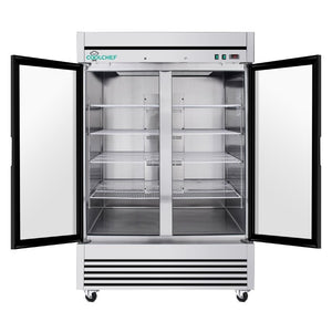 English Elm 49 Cu Ft Stainless Steel Commercial Reach in Cooler Dual Glass Doors LED Display W3629P365424
