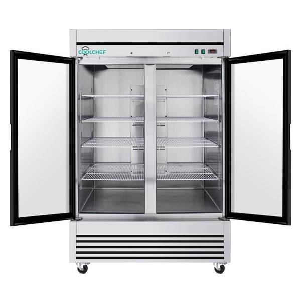 English Elm 49 Cu Ft Stainless Steel Commercial Reach in Cooler Dual Glass Doors LED Display W3629P365424
