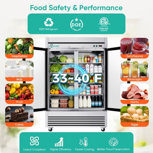 English Elm 49 Cu Ft Stainless Steel Commercial Reach in Cooler Dual Glass Doors LED Display W3629P365424