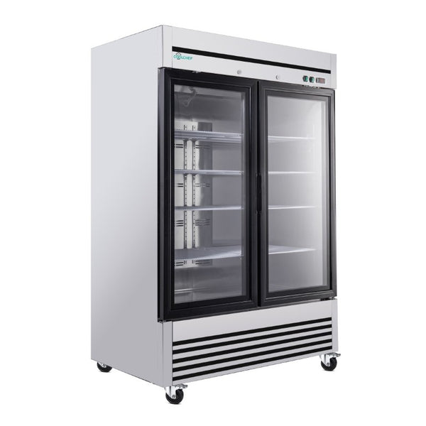 English Elm 49 Cu Ft Stainless Steel Commercial Reach in Cooler Dual Glass Doors LED Display W3629P365424