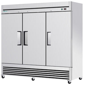 English Elm 72 Cu Ft Stainless Steel Three Door Commercial Reach in Refrigerator with 9 Shelves W3629P365438