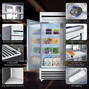 English Elm 72 Cu Ft Stainless Steel Three Door Commercial Reach in Refrigerator with 9 Shelves W3629P365438