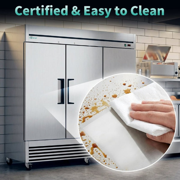 English Elm 72 Cu Ft Stainless Steel Three Door Commercial Reach in Refrigerator with 9 Shelves W3629P365438