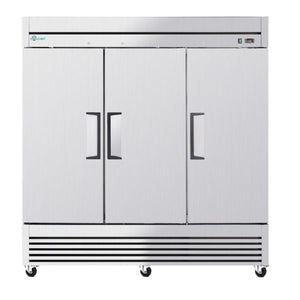 English Elm 72 Cu Ft Stainless Steel Three Door Commercial Reach in Refrigerator with 9 Shelves W3629P365438