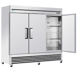 English Elm 72 Cu Ft Stainless Steel Three Door Commercial Reach in Refrigerator with 9 Shelves W3629P365438