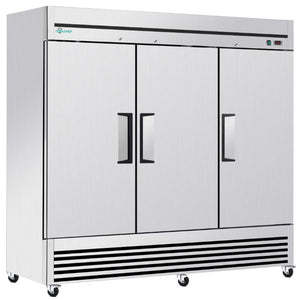English Elm 72 Cu Ft Stainless Steel Three Door Commercial Reach in Refrigerator with 9 Shelves W3629P365438