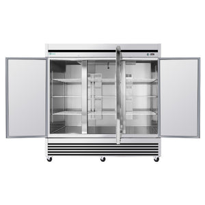 English Elm 72 Cu Ft Stainless Steel Three Door Commercial Reach in Refrigerator with 9 Shelves W3629P365438