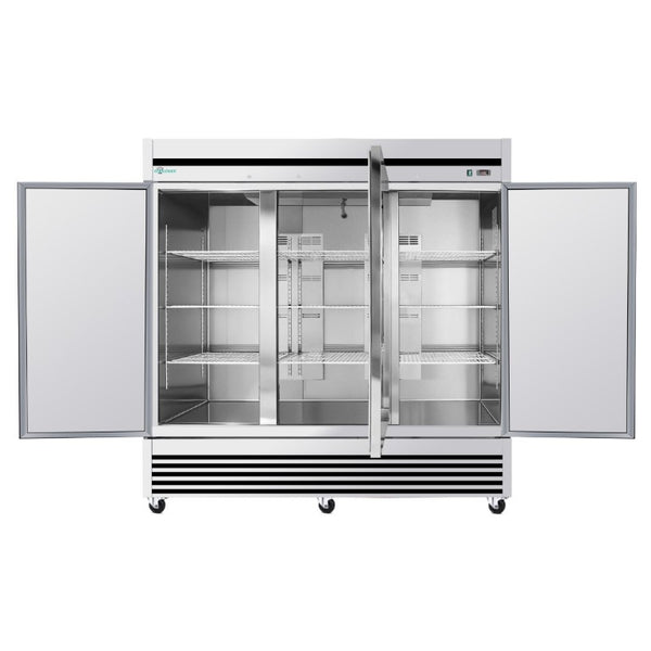English Elm 72 Cu Ft Stainless Steel Three Door Commercial Reach in Refrigerator with 9 Shelves W3629P365438