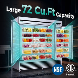 English Elm 72 Cu Ft Stainless Steel Three Door Commercial Reach in Refrigerator with 9 Shelves W3629P365438