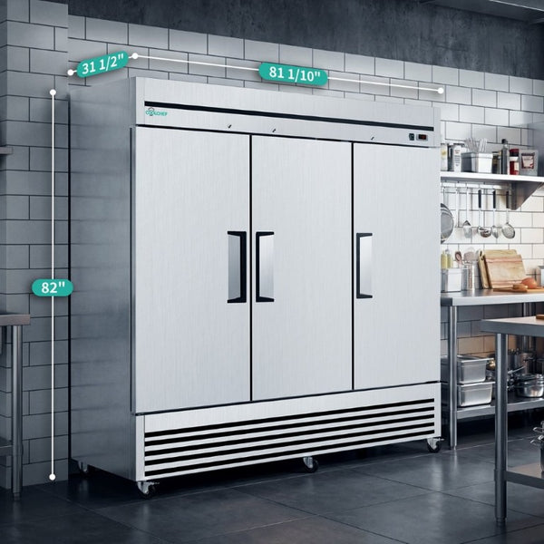 English Elm 72 Cu Ft Triple Door Stainless Steel Commercial Reach in Freezer for Pro Kitchens W3629P365439
