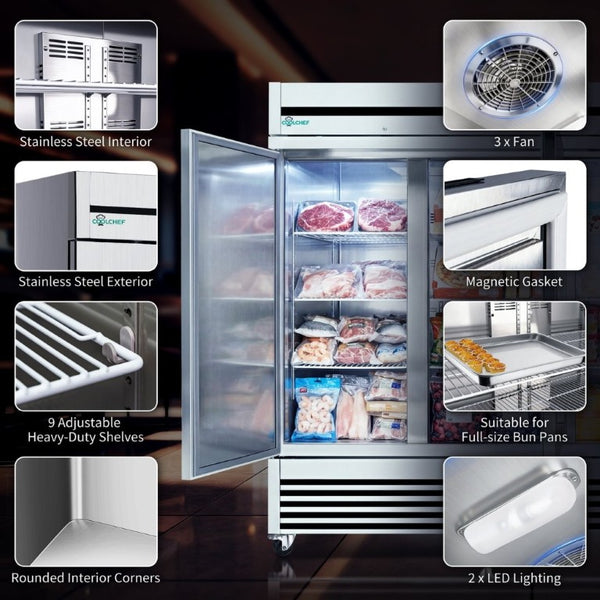 English Elm 72 Cu Ft Triple Door Stainless Steel Commercial Reach in Freezer for Pro Kitchens W3629P365439