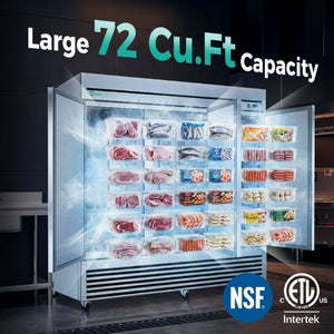 English Elm 72 Cu Ft Triple Door Stainless Steel Commercial Reach in Freezer for Pro Kitchens W3629P365439
