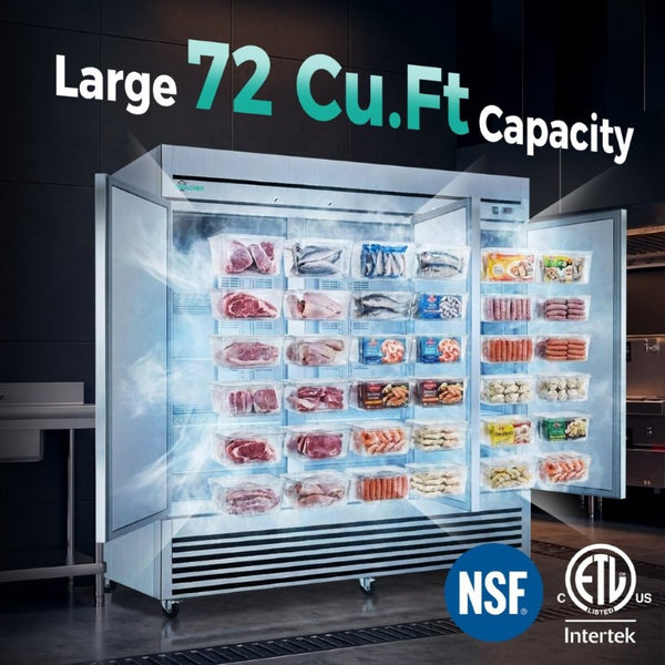English Elm 72 Cu Ft Triple Door Stainless Steel Commercial Reach in Freezer for Pro Kitchens W3629P365439