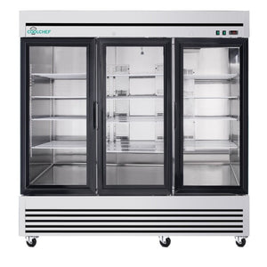 English Elm 72 Cu Ft Triple Glass Door Reach in Commercial Refrigerator Stainless Steel LED W3629P365440