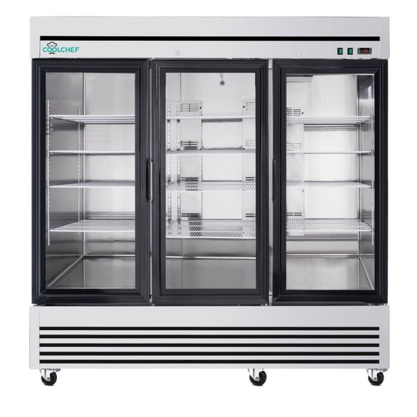 English Elm 72 Cu Ft Triple Glass Door Reach in Commercial Refrigerator Stainless Steel LED W3629P365440
