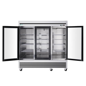 English Elm 72 Cu Ft Triple Glass Door Reach in Commercial Refrigerator Stainless Steel LED W3629P365440