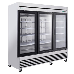 English Elm 72 Cu Ft Triple Glass Door Reach in Commercial Refrigerator Stainless Steel LED W3629P365440