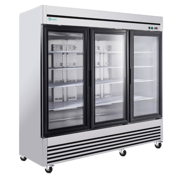 English Elm 72 Cu Ft Triple Glass Door Reach in Commercial Refrigerator Stainless Steel LED W3629P365440